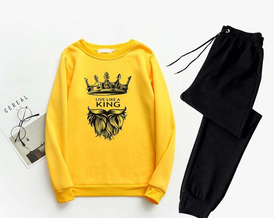 Men's Printed Polyester Track Suit - 2 Pcs Set (Sweatshirt & Trousers)