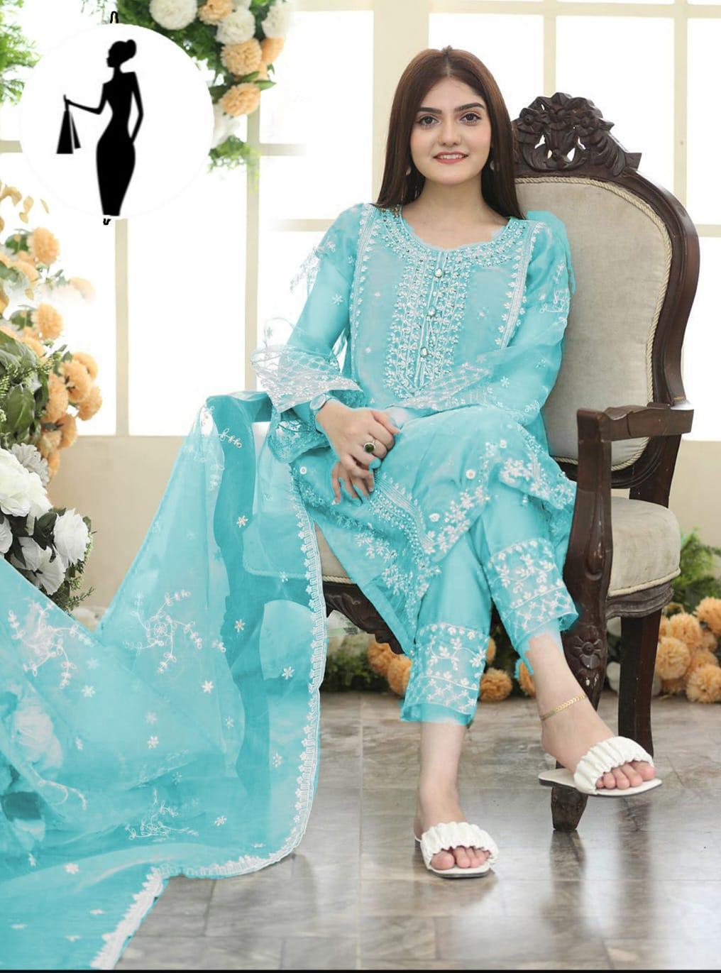 3 Pcs Women's Stitched Embroidered Suit
