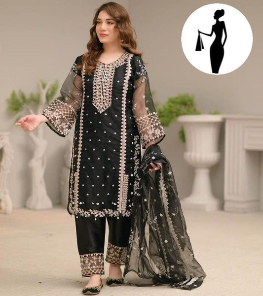 3 Pcs Women's Stitched Embroidered Suit