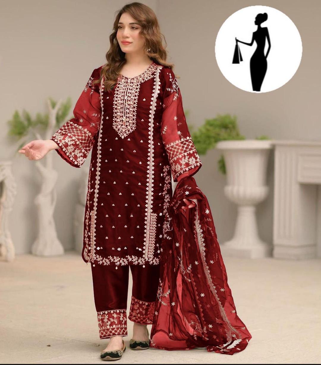 3 Pcs Women's Stitched Embroidered Suit