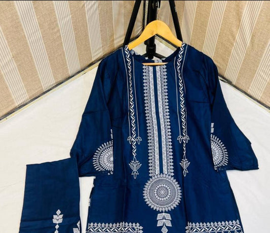 2 Pcs Block Print Womens Stitched Linen Suit