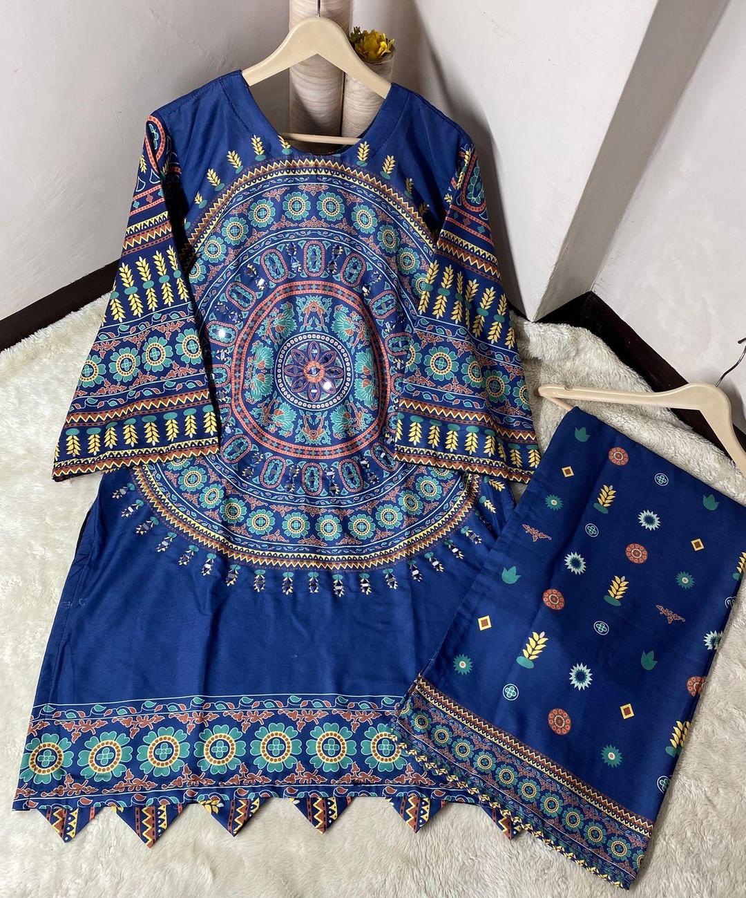 2 Pcs Women's Stitched Swiss Lawn Printed Shirt And Trouser