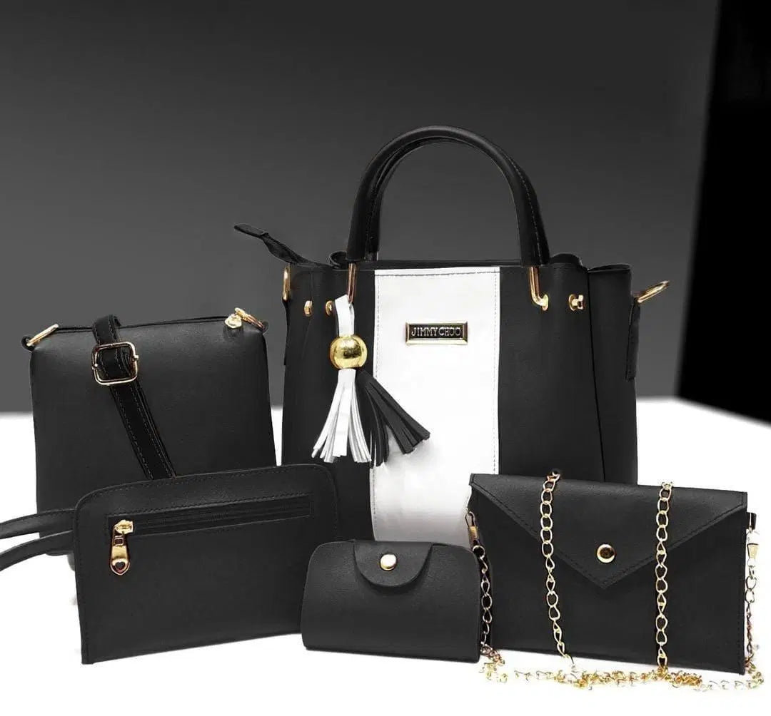 Stylish Women's PU Leather Hand Bag Set - 5 Pcs