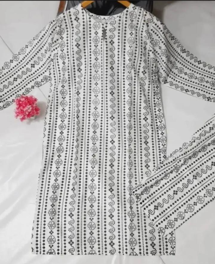 2 Pcs Women's Stitched Linen Printed Shirt And Trouser