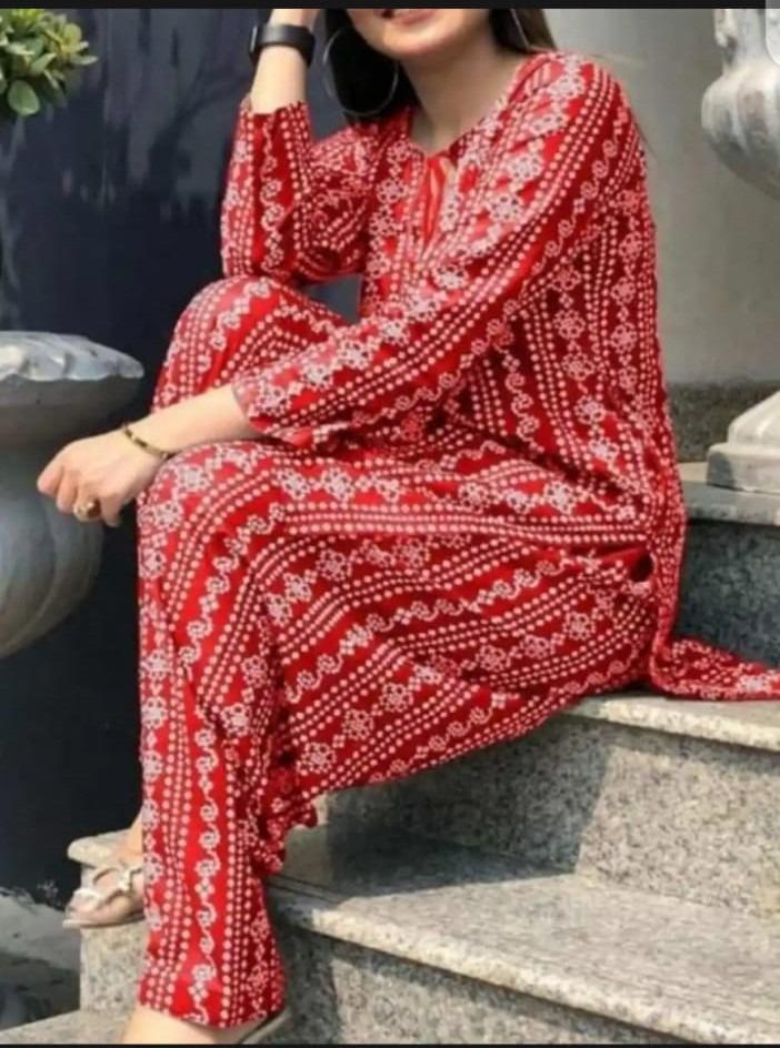 2 Pcs Women's Stitched Linen Printed Shirt And Trouser