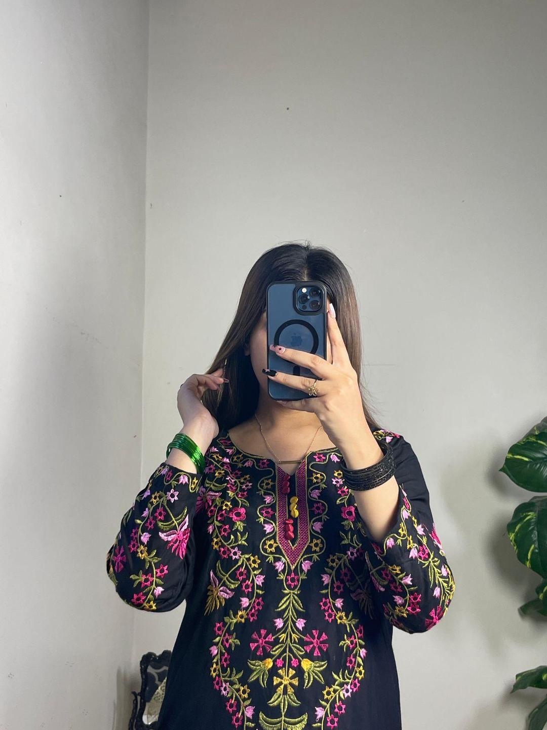 Stylish Black Embroidered Women's Stitched Shirt And Trouser - 2 Pcs