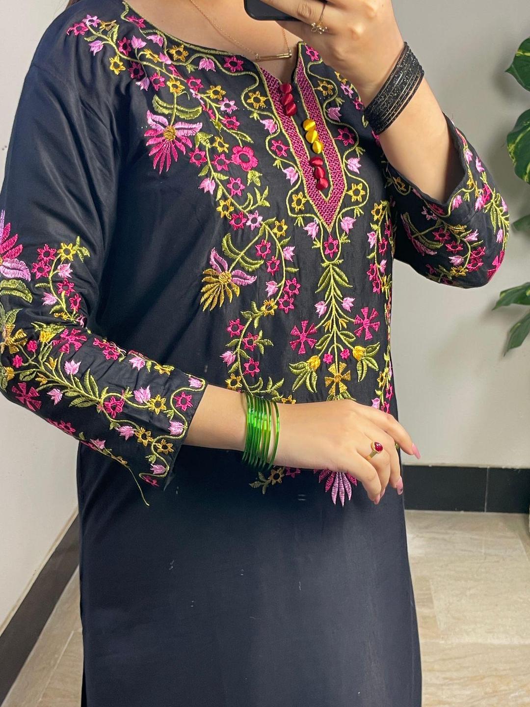 Stylish Black Embroidered Women's Stitched Shirt And Trouser - 2 Pcs