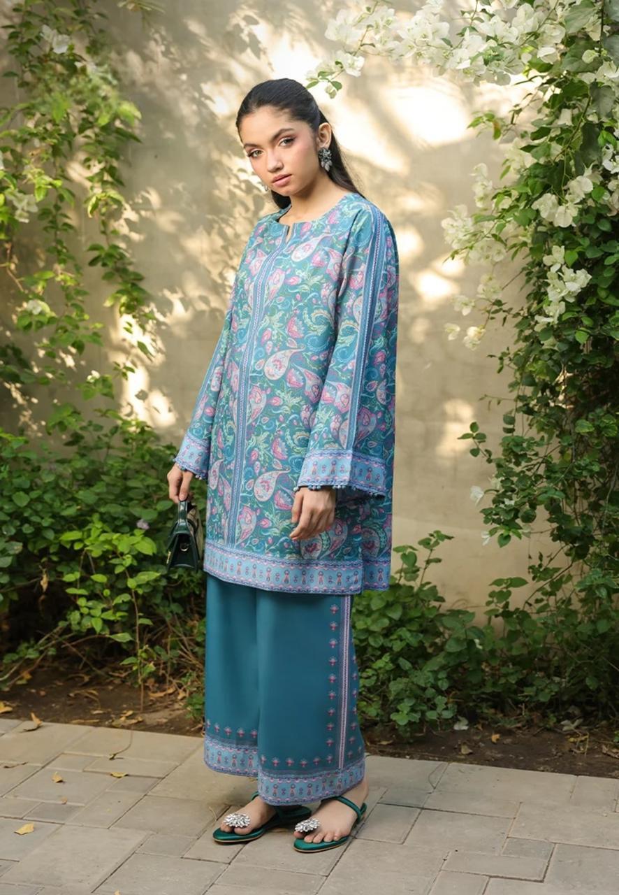 2 Pcs Women's Stitched Swiss Lawn Digital Print Shirt And Trouser