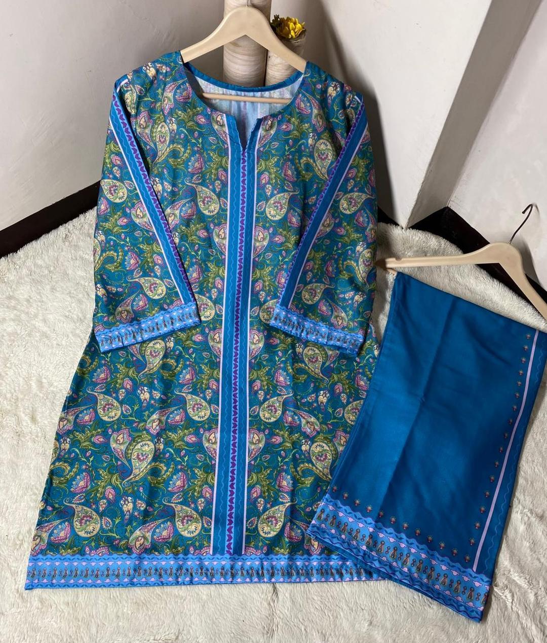 2 Pcs Women's Stitched Swiss Lawn Digital Print Shirt And Trouser