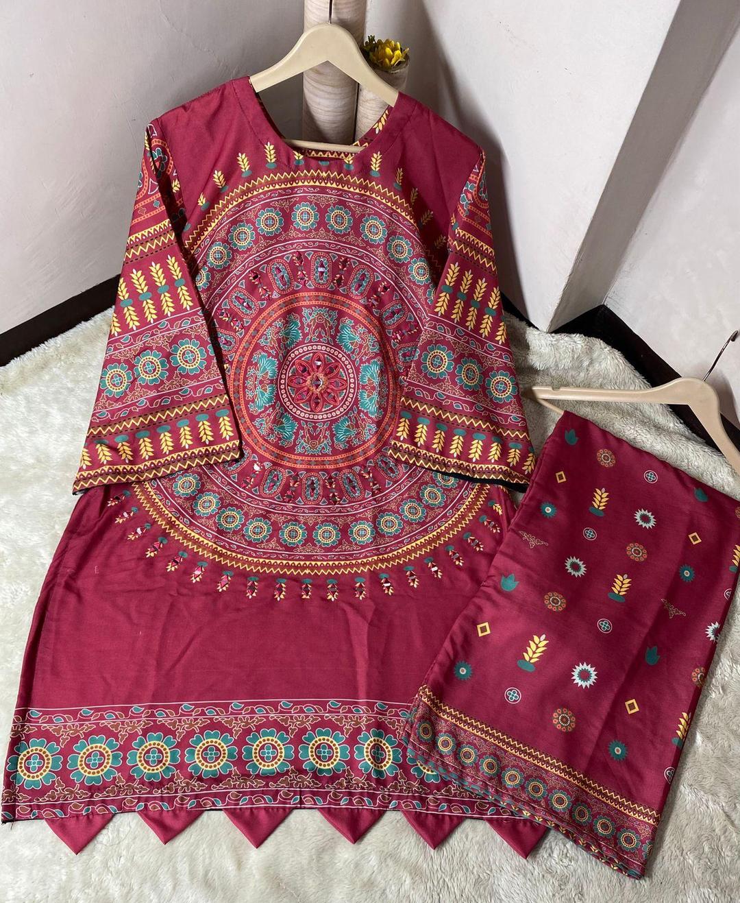 2 Pcs Women's Stitched Swiss Lawn Printed Shirt And Trouser