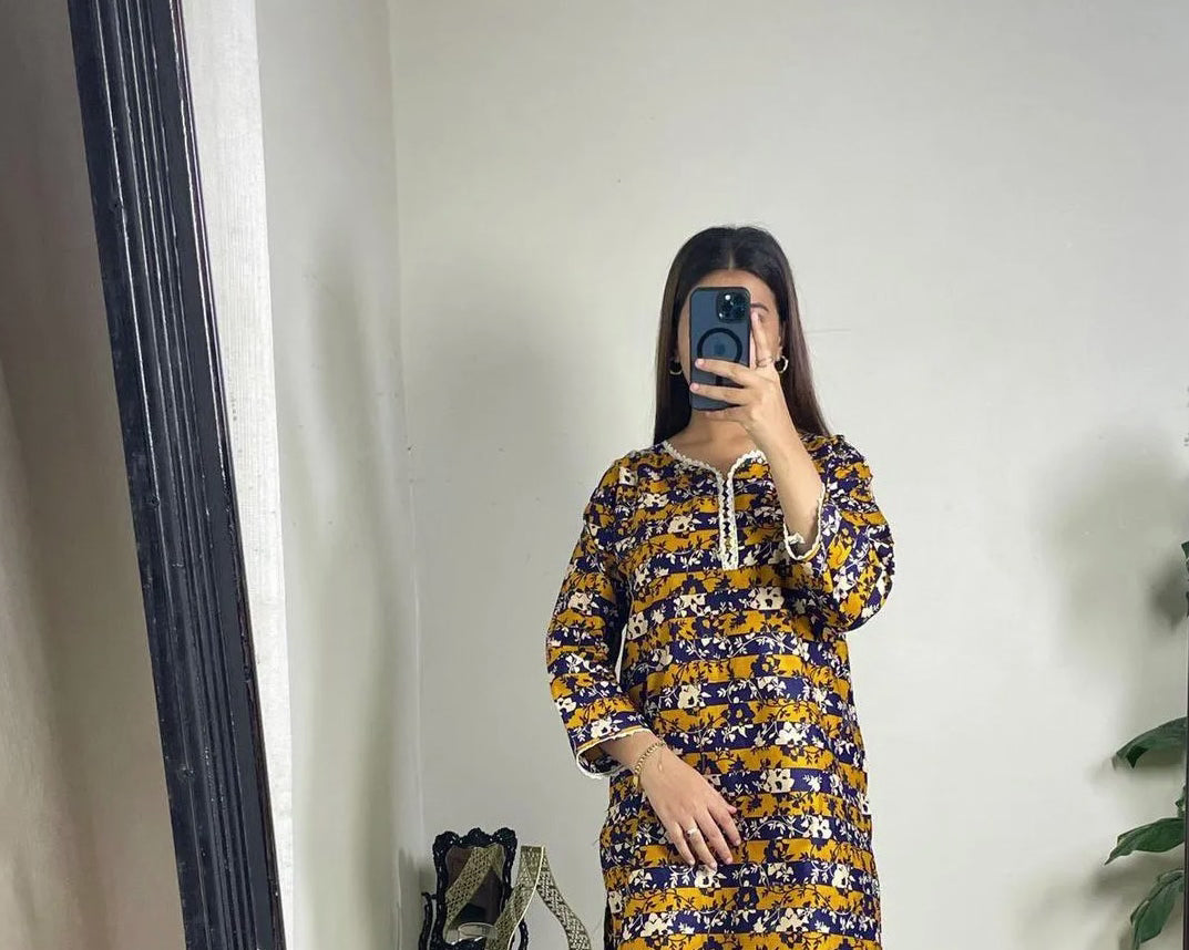 2 Pcs Women's Stitched Lawn Printed Shirt And Trouser