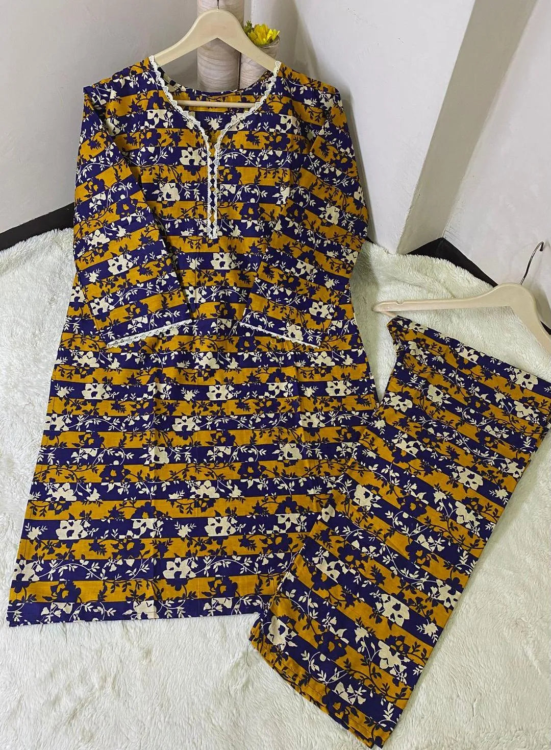 2 Pcs Women's Stitched Lawn Printed Shirt And Trouser